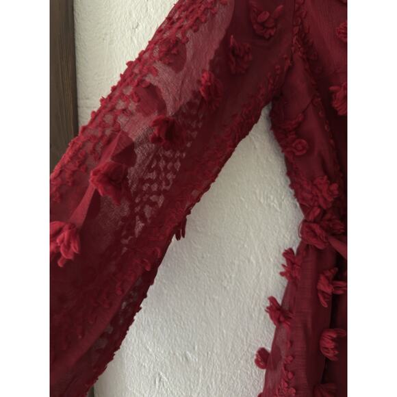 A. CALIN by Flying Tomato Dress Sz M Red Rosette Whimsical Balloon Sleeves Boho - Picture 3 of 14